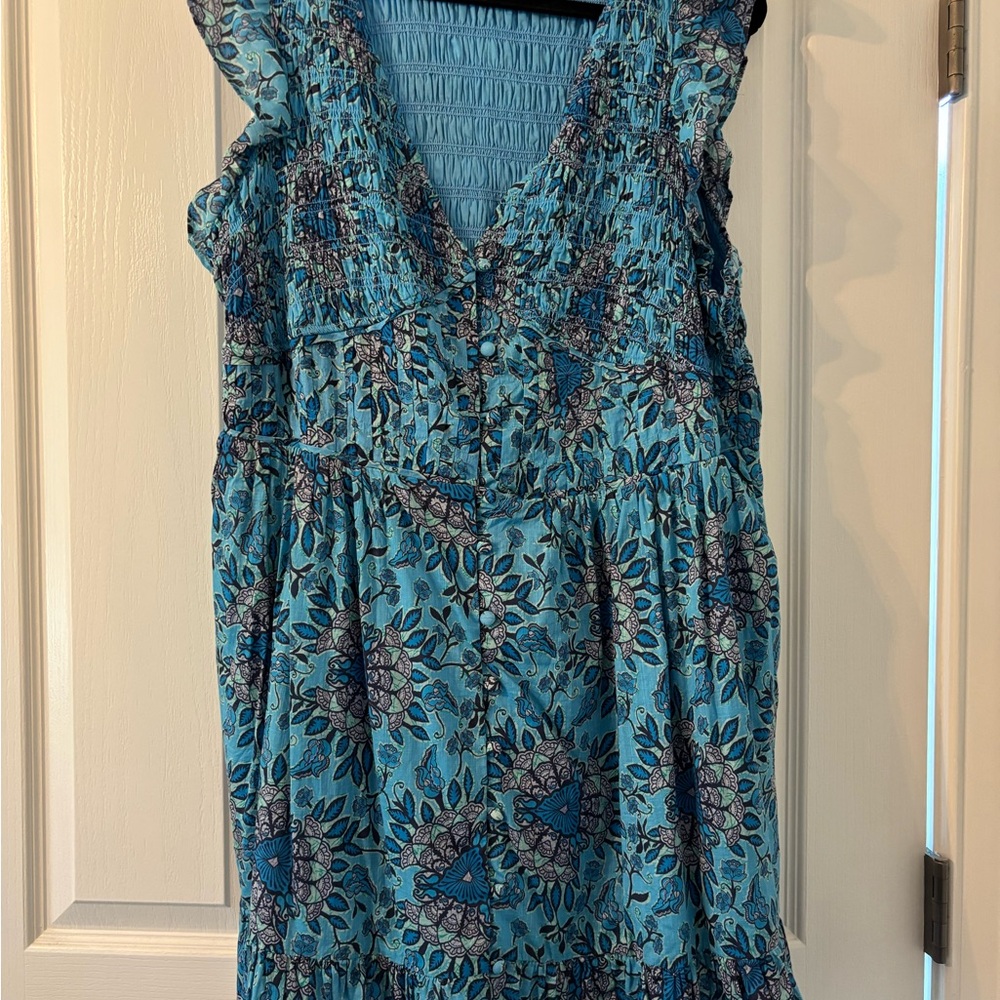 Anthropologie Blue Green Flutter Sleeve Sundress